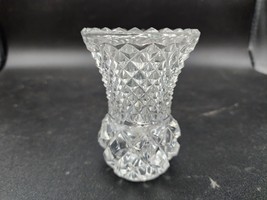 Vintage Small 4&quot; Tall Cut Crystal Toothpick Holder Diamond Pineapple Pat... - $9.69