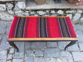 Traditional red color wool table runner, antique woven wool handmade tab... - $35.00