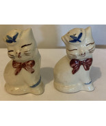 Vintage Shawnee Pottery Puss &#39;N Boots Cats White Red Bow Salt &amp; Pepper S... - £19.45 GBP
