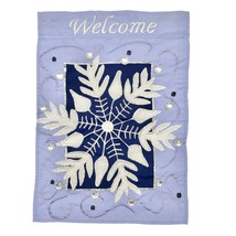 Welcome Garden Flag Winter Snowflake Purple Stitched Jewels 17x12 - £6.96 GBP