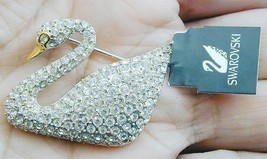 Vint Encrusted Pave Swarovski Crystal Swan Pin Brooch NWT Small Signed - $140.00