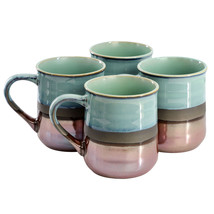 Gibson Home Copper Tonal 4 Piece 18 Ounce Stoneware Cup Set in Sage - $80.99