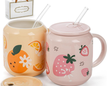Mothers Day Gift for Mom Wife, 2 Pack Cute Ceramic Mugs with Lid and Str... - £29.39 GBP