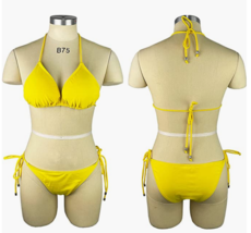 Two Piece Padded Top Tie Bottom Swim Triangle Bikini Yellow, Green, or Purple - £7.16 GBP+