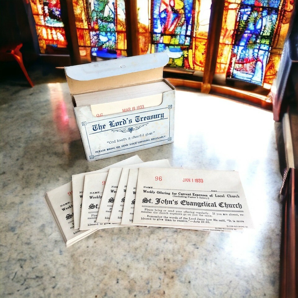 One Box Full Year Vintage Church Offering Tithe Envelopes Lords Treasury... - $14.48