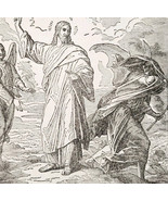 1922 Jesus Christ Sending Satan Away Wood Engraving Bible Story Vintage ... - $29.99