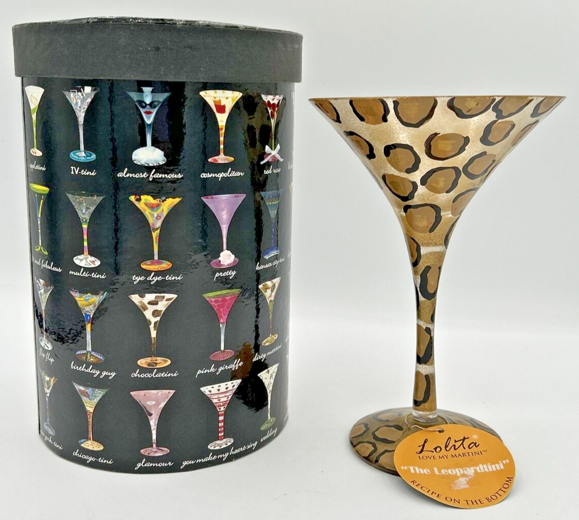 Lolita "Leopardtini" Painted Martini Glass NIB Drink Recipe on Glass SKU U218 - £19.65 GBP