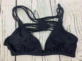 Womens Macrame Back Triangle Bikini Top Small Black Swim Bathing Suit - £11.20 GBP