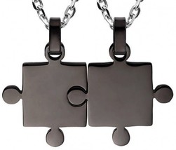 His And Hers Puzzle Matching Piece Couples Black Pendant Necklace Set 19? 21 - £34.84 GBP