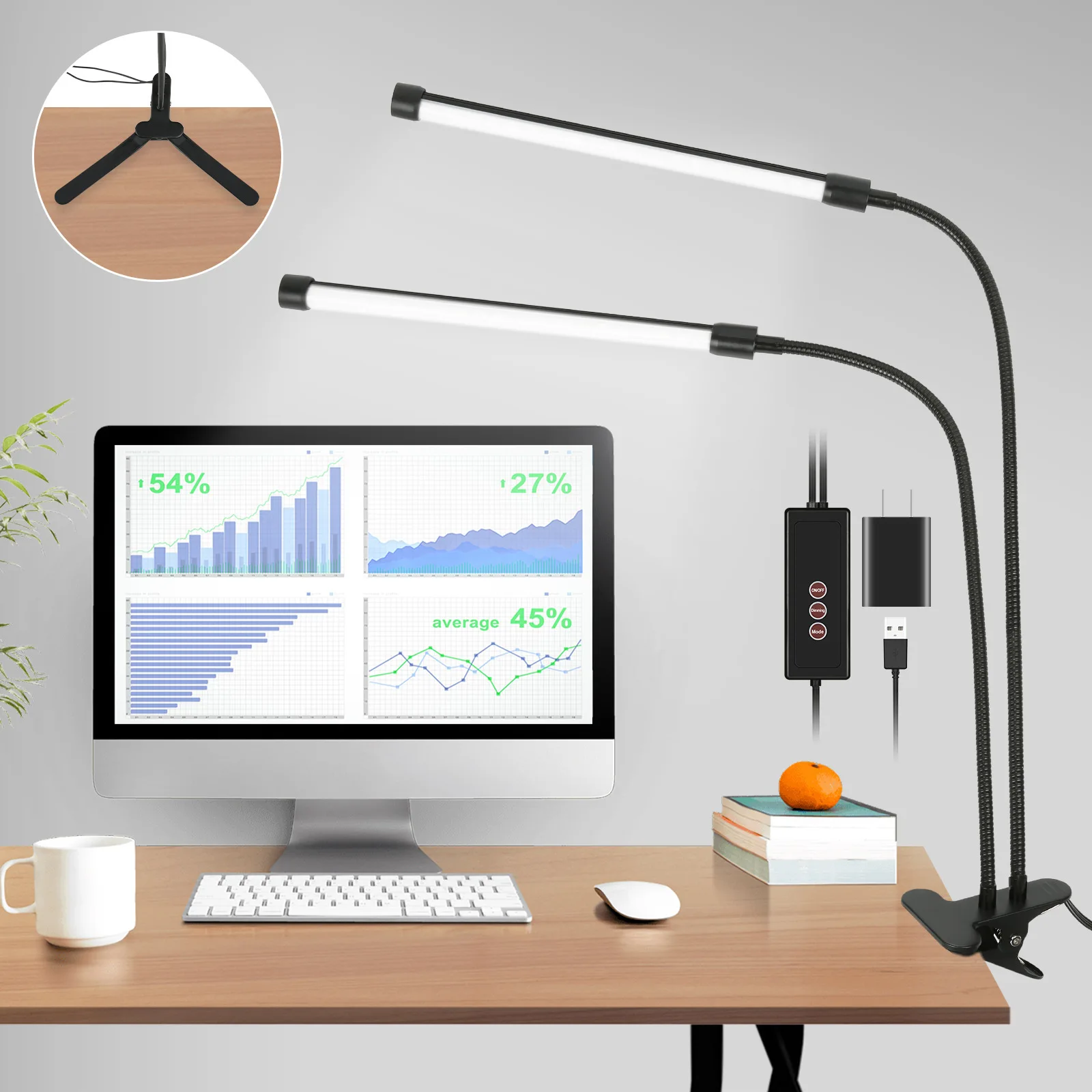  lamp with clamp dimmable clip on reading light 5 brightness 3 modes flexible gooseneck thumb200