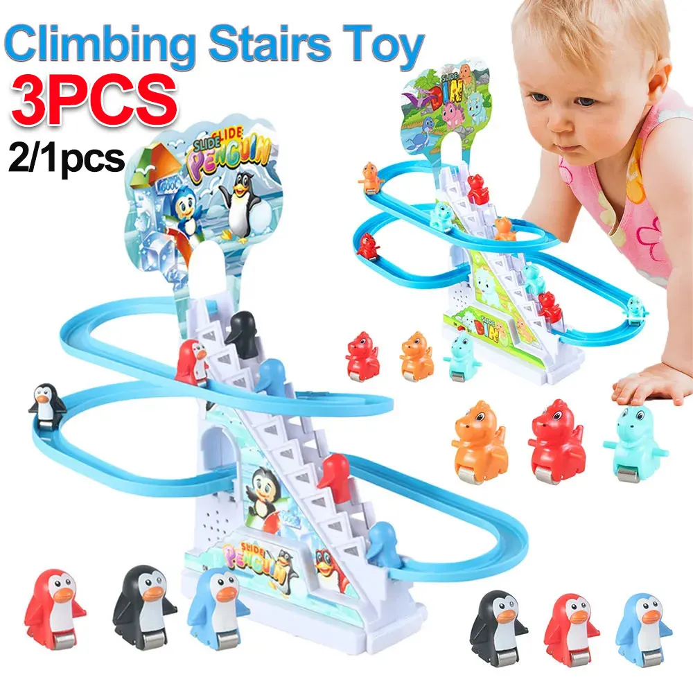 Kids Electric Climbing Stairs Toy DIY Small Penguin Dinosaur Rail Racing Track - £13.21 GBP+