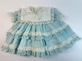Vintage Martha&#39;s Miniature Full Circle Swiss Dot Blue Lace Cupcake Dress Newborn - £127.60 GBP