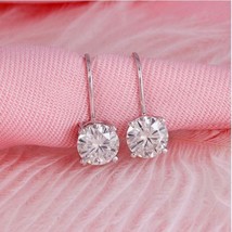 4Ct Brilliant Round Cut CZ Moissanite Drop/Dangle Earrings in 14K White Gold - £931.58 GBP
