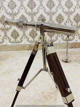 Nautical 9 Brass Chrome Finish Working Telescope with Wooden Adjustable Tripod S - £46.54 GBP