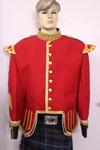 Pipe Major Red Blazer Doublet Gold Braid White Piping Fancy Collar - £111.90 GBP