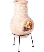 Outdoor Clay Chiminea Sun Design Charcoal Burning Fire Pit With Metal Stand - £395.02 GBP