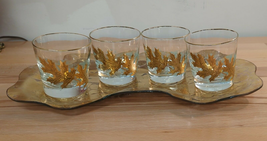 Set Of 4 Vintage Libbey Gold Oak Leaf Low Ball Glasses MCM Bar Ware Gilded 24kt - £33.49 GBP