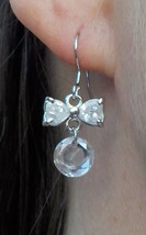 Delicate Silver Bow Clear Gem Dangle Earring Fish Hook Fashion Jewelry Women New - $9.99