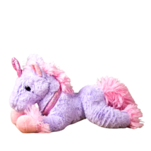 Kellytoy Lying Unicorn Colorful Fur Plush Toy Stuffed Animal Purple Hors... - £12.75 GBP