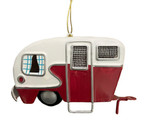 Silver Tree  Ornament Red White Tin tear Drop Camper Trailer Camping 4 in - $9.69