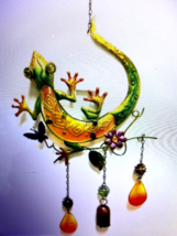 Wind CHIME-GREEN Whimsical Hand Painted Lizard Windchime-Metal And Glass New - £14.47 GBP