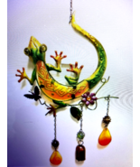 WIND CHIME-GREEN Whimsical Hand Painted Lizard Windchime-Metal and Glass... - £14.15 GBP