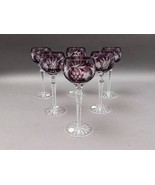 Ajka Marsala Purple Cut To Clear Crystal 8.25&quot; Hock Wine Goblet Glasses ... - £353.85 GBP