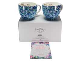 Set of 2 Lilly Pulitzer 12oz Ceramic Mug Blue Floral Fab Fit Fun Coffee Tea Mugs - £22.08 GBP