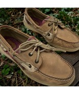 sperry top sider womens angelfish boat shoes in tan with purple plaid si... - $481.47 MXN