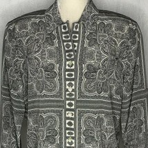 Liz Claiborne Paisley Blouse 4 Black White Button Up Shoulder Pads Long ... - £21.82 GBP