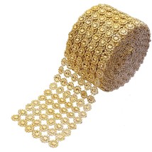 Crafts Faux Diamond Bling Wrap 4&quot; X 10 Yards 6 Rows Gold Flower Pattern ... - £15.97 GBP