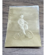 Vintage 1920&#39;s Black &amp; White Portrait Photograph Young Boy Bicycle KG JD - $183.60 MXN