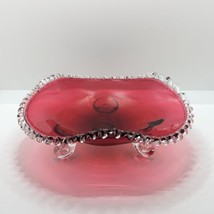 Cranberry Glass Bowl with Frilled Edge, Decorative, Vintage - £23.18 GBP