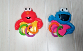 Sesame Street Beginnings Rattles With Rings ELMO &amp; Cookie Monster set lo... - $5.14