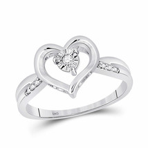 Sterling Silver Womens Round Diamond Heart Ring 1/20 Cttw - £87.98 GBP