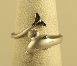 Vintage Sterling Signed 925 RSC Wrap Around Dolphin with CZ Stone Bypass Ring 5 - £31.13 GBP