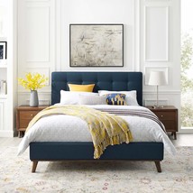 McKenzie Queen Biscuit Tufted Upholstered Fabric Platform Bed Blue MOD-6005-BLU - £500.01 GBP