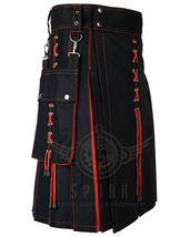 New Handmade Red and Black Hybrid Cotton Utility Kilt for Men - Halloween Theme - £43.17 GBP