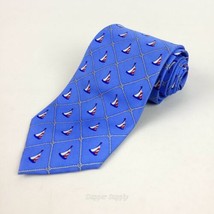 Lands End Silk Neck Tie Nautical  Knot Sailboat Sailing Blue - $18.71
