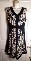 Sami &amp; Jo Black White Sleeveless Textured V-Neck Fit/Flare Dress Size PS - $20.89