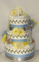 Winnie The Pooh Baby Shower Eucalyptus , Blue And Yellow Diaper Cake Centerpiece - $75.00