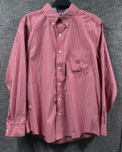 VTG Chaps Shirt Mens Medium Red Striped Easy Care Long Sleeve Button Down Casual - £15.93 GBP