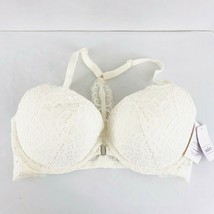 Auden Bra The Radiant Plunge Push-Up Lace Front Closure Lace Overlay Ivory 34D - £7.64 GBP