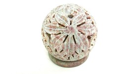3&quot; Handmade Stone tealight Candle Holder Floral Carving Globe Shape Home... - $28.71