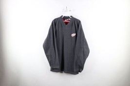 Vintage 90s Mens Large Faded Detroit Red Wings Hockey V-Neck Fleece Sweater Gray - £39.10 GBP