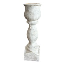 Distressed White Wooden Candlestick Taper Candle Holder Primitive 15&quot;H X 4.25&quot; - £8.13 GBP