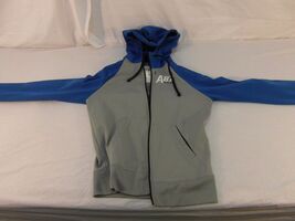 Adult Men&#39;s Aeropostale Gray Blue Full Zipper Hooded Jacket Windbreaker ... - $11.97