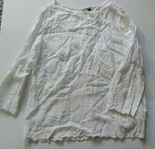 H &amp; M Womens White Embroidered Cotton Blouse, 3/4 Sleeve Size 8 - $10.88