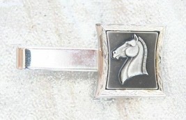 Hickok Silver-tone Black Enamel Horse Tie Clasp 1960s vintage - £9.67 GBP