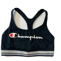 Champion Logo Print Sz M Racerback Sports Bra Black 15763 Comfortable At... - £10.91 GBP